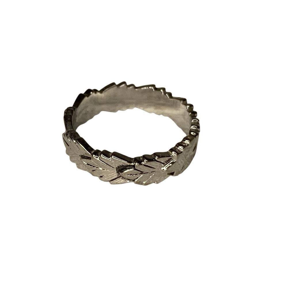 Avon Silver Leaf Band Ring Size 6 Textured Nature Motif Vintage Jewelry